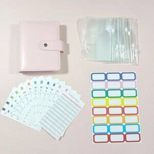 Pink Leather BUDGET BINDER Cash Envelopes 8 Zipper Pockets/24 Labels NWT